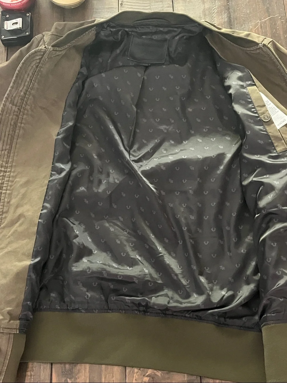 True Religion Waxed Bomber in Military Olive
